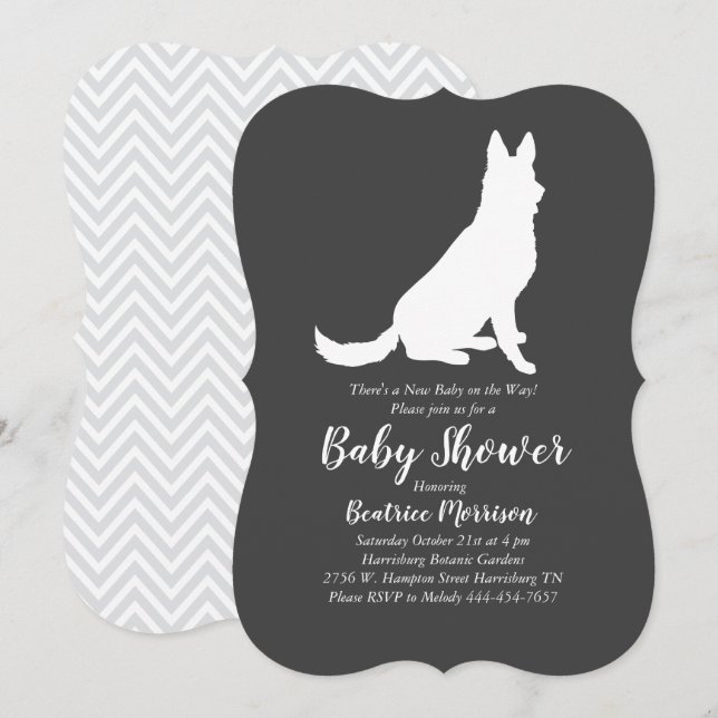 Tysk Shepherd Hund Baby Shower Gender Neutral Inbjudningar (Fram/baksida)