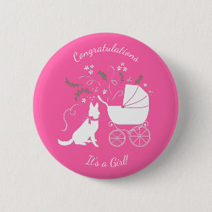 Tysk Shepherd Hund Baby Shower Rosa Girl Knapp