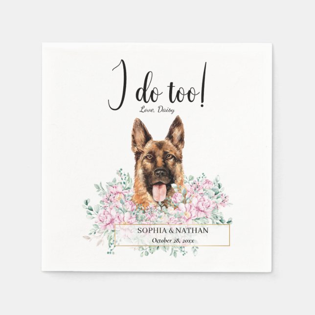 Tysk Shepherd Hund Bröllop Cocktail Napkins Pappersservett (Framsidan)