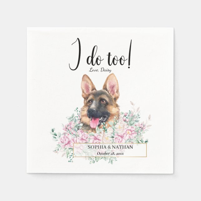 Tysk Shepherd Hund Bröllop Cocktail Napkins Pappersservett (Framsidan)