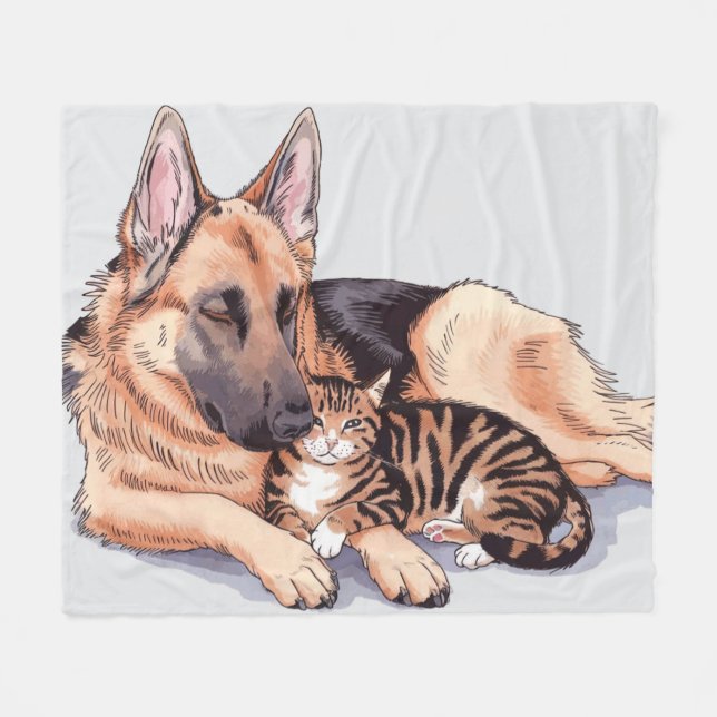 Tysk Shepherd Hund Cat Fleece Blanket Kärlek Cuddl (Framsidan (Horisontell))