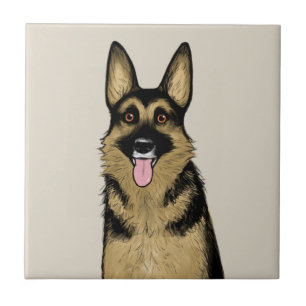 Tysk Shepherd Hund Cute Tecknad Pet Art Kakelplatta