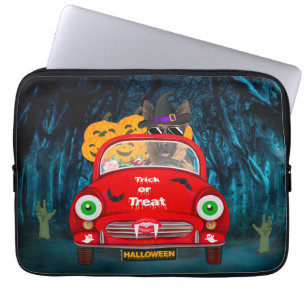 Tysk Shepherd Hund Driving Car Scary Halloween Laptop Fodral