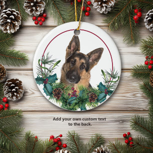 Tysk Shepherd Hund Evergreen Berry Wandeandan Julgransprydnad Keramik