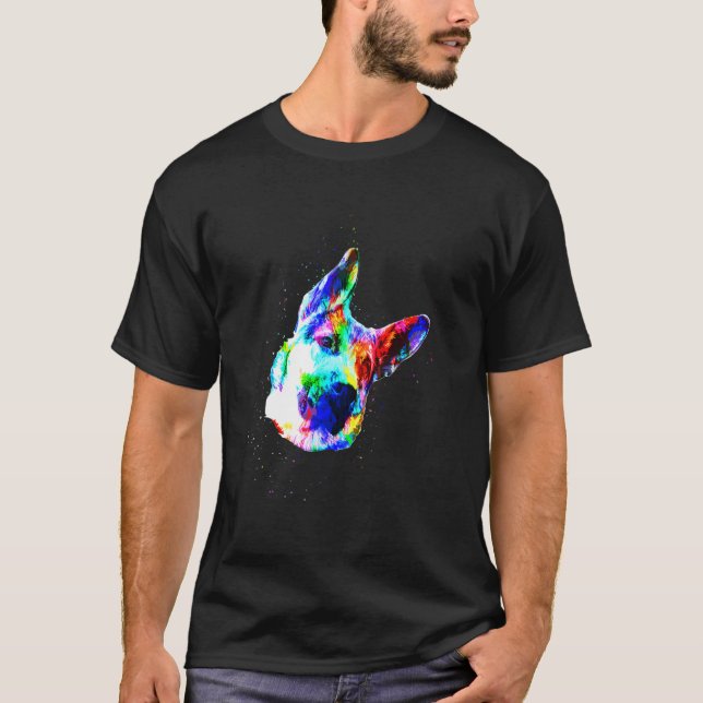 Tysk Shepherd Hund Färg Stänk Pop Art Modern T Shirt (Framsida)