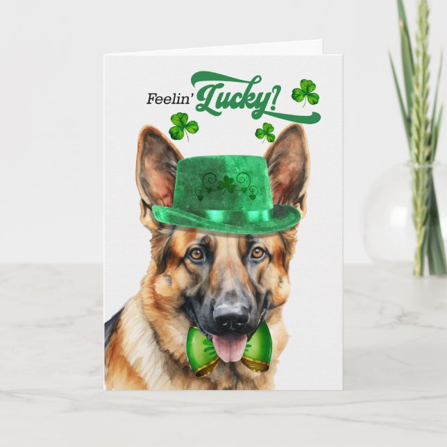 Tysk Shepherd Hund Feelin' Lucky St patrick's day Helgkort (Framsida)