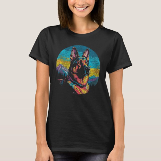 Tysk Shepherd Hund Funny Vintage Retro T Shirt (Framsida)