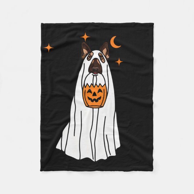 Tysk Shepherd Hund Ghost och Pumpkin Halloween Fu Fleecefilt (Framsidan)