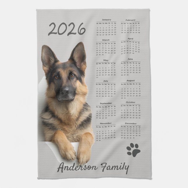 Tysk Shepherd Hund GSD 2026 Calendar Kökshandduk (Vertikal)
