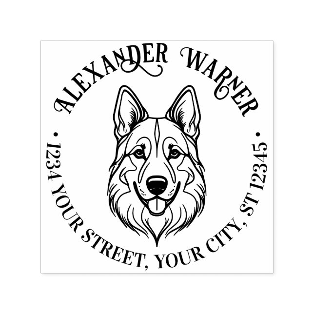 Tysk Shepherd Hund Head Namn Returadress Självfärgande Stämpel (Design)