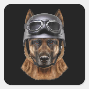 Tysk shepherd Hund Helmet Gift för Biker i motor Fyrkantigt Klistermärke