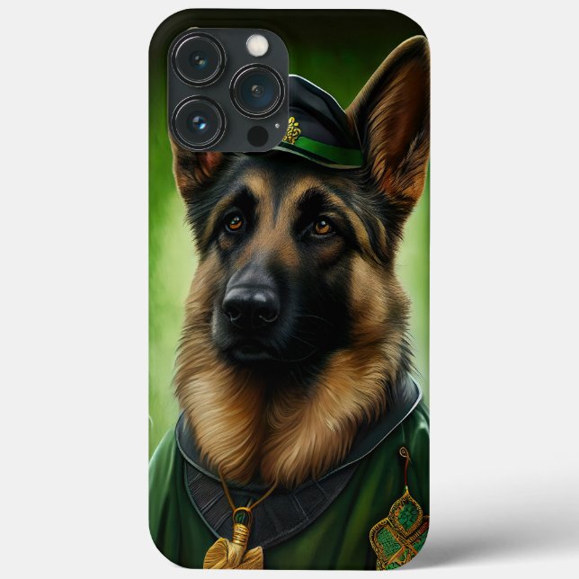 Tysk Shepherd Hund i St. Patrick Dress (Baksida)