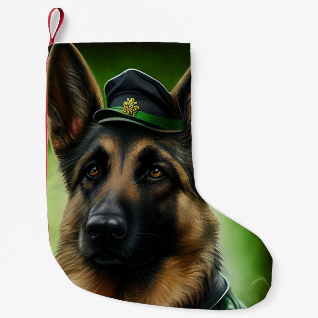 Tysk Shepherd Hund i St. Patrick Dress Liten Julstrumpa (Framsidan)