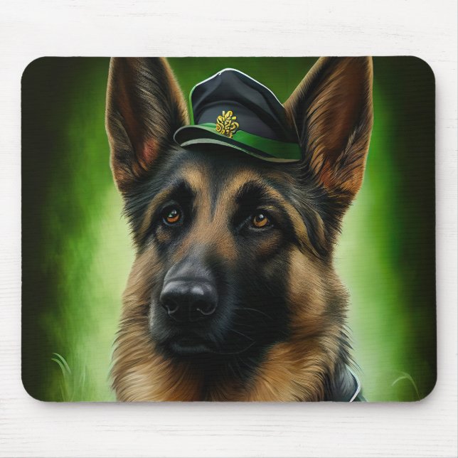 Tysk Shepherd Hund i St. Patrick Dress Musmatta (Framsidan)