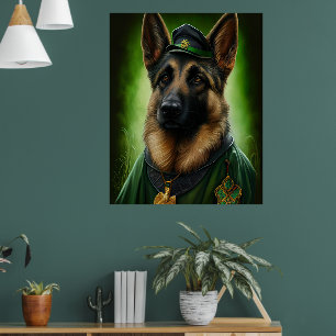 Tysk Shepherd Hund i St. Patrick Dress Poster