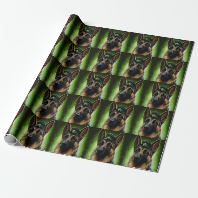 Tysk Shepherd Hund i St. Patrick Dress Presentpapper (Utrullad)