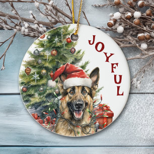 Tysk Shepherd Hund, insvälld i jul Ljus Julgransprydnad Keramik