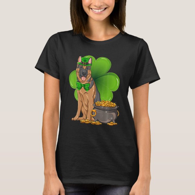 Tysk Shepherd Hund Irish Leprechaun Saint St T Shirt (Framsida)