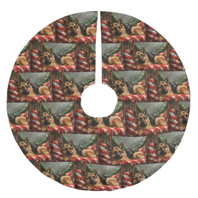 Tysk Shepherd Hund jul Festive Julgransmatta Borstad Polyester (Framsidan)