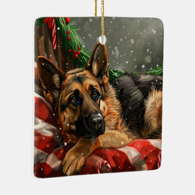 Tysk Shepherd Hund jul Festive Julgransprydnad Keramik (Höger)