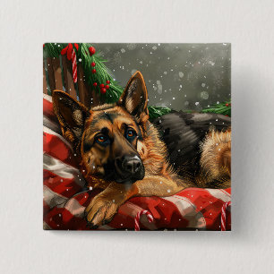Tysk Shepherd Hund jul Festive Knapp