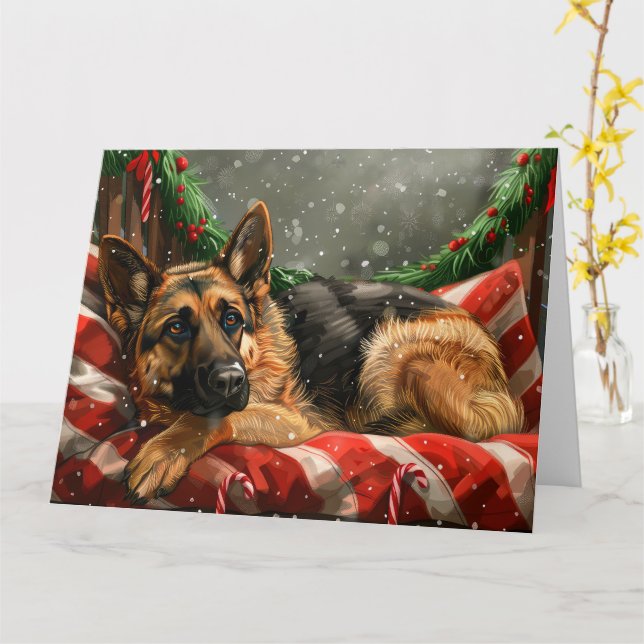 Tysk Shepherd Hund jul Festive Kort (Gul blomma)
