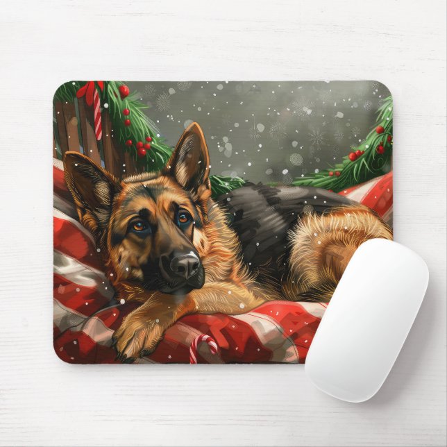 Tysk Shepherd Hund jul Festive Musmatta (Med mus)