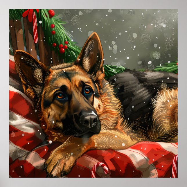 Tysk Shepherd Hund jul Festive Poster (Framsidan)