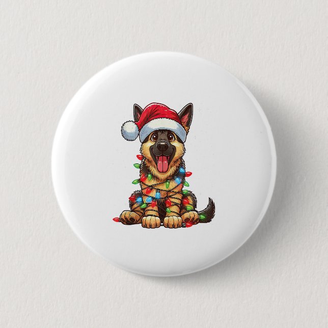 Tysk Shepherd Hund jul Ljus Santa Hat Xma Knapp (Framsida)