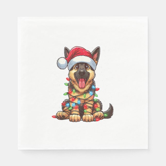 Tysk Shepherd Hund jul Ljus Santa Hat Xma Pappersservett (Framsidan)