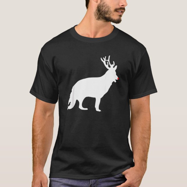 Tysk Shepherd Hund jul Reindeer Antlers Xma T Shirt (Framsida)
