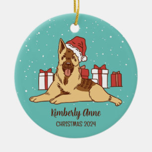 Tysk Shepherd Hund jul Snowy Winter Helgdag Julgransprydnad Keramik