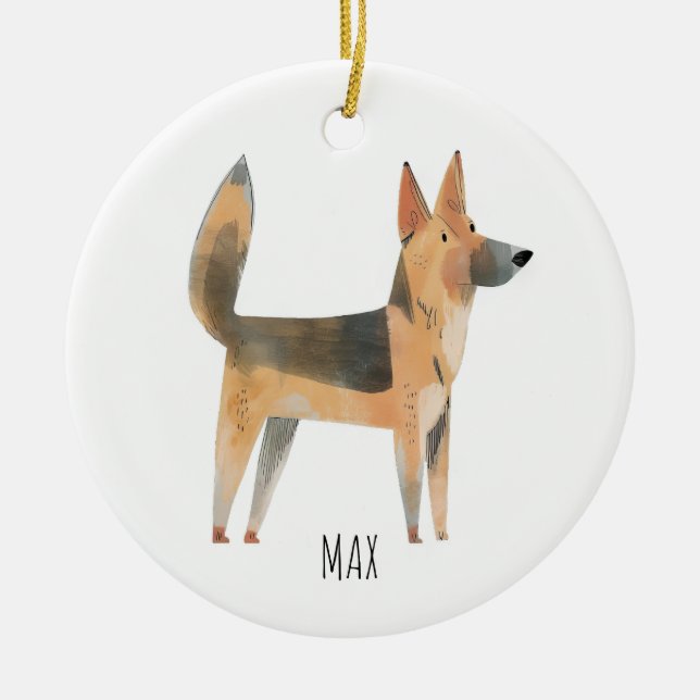Tysk Shepherd Hund Julgransprydnad Keramik (Framsidan)