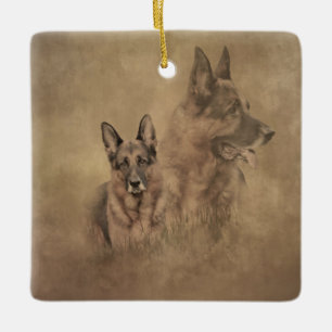 Tysk Shepherd Hund Julgransprydnad Keramik