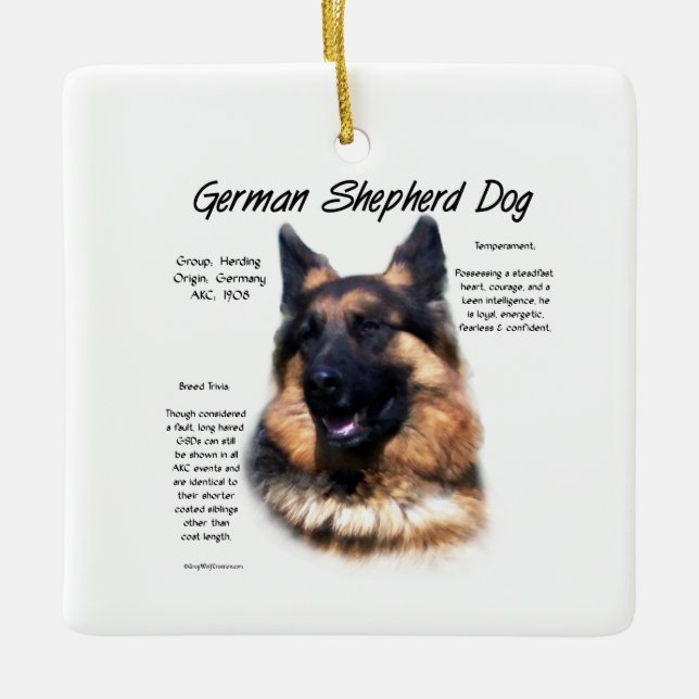 Tysk Shepherd-Hund (långhårig) historikdesign Julgransprydnad Keramik (Framsida)