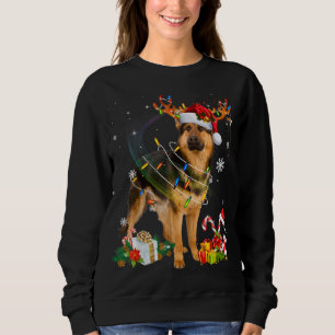 Tysk Shepherd Hund Ljus Santa Hat Julafton Träd Ch T Shirt