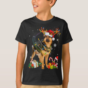Tysk Shepherd Hund Ljus Santa Hat Julafton Träd Ch T Shirt