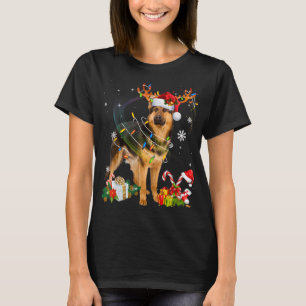 Tysk Shepherd Hund Ljus Santa Hat Julafton Träd Ch T Shirt