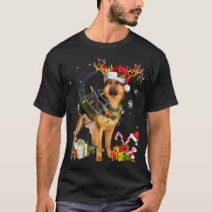 Tysk Shepherd Hund Ljus Santa Hat Julafton Träd Ch T Shirt