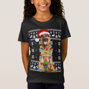 Tysk Shepherd Hund Ljus Ugly Puppy Santa Hat Ch T Shirt