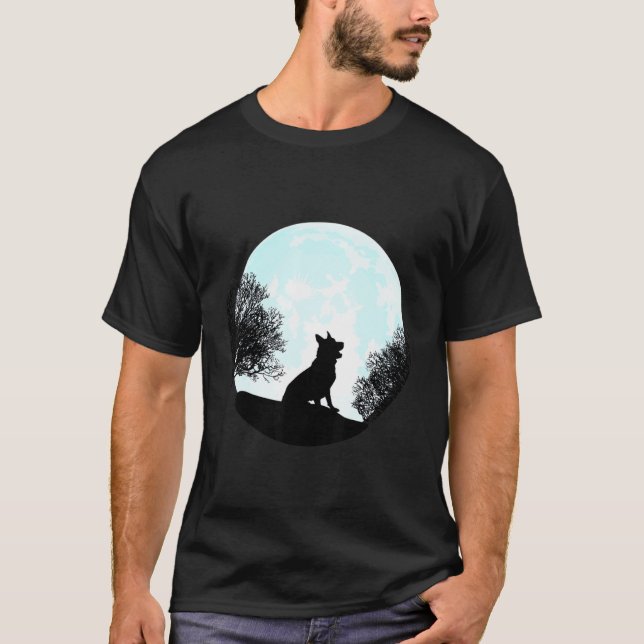 Tysk Shepherd Hund Måne Cute Silhouette Kärlek T Shirt (Framsida)