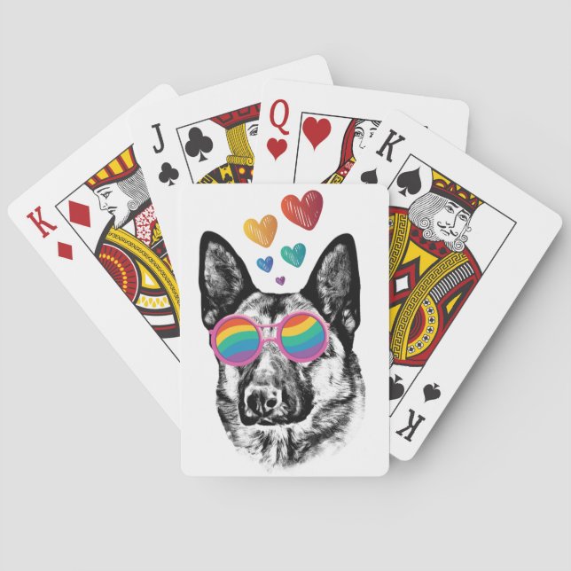 Tysk Shepherd Hund med Hearts Valentine Day Casinokort (Baksidan)