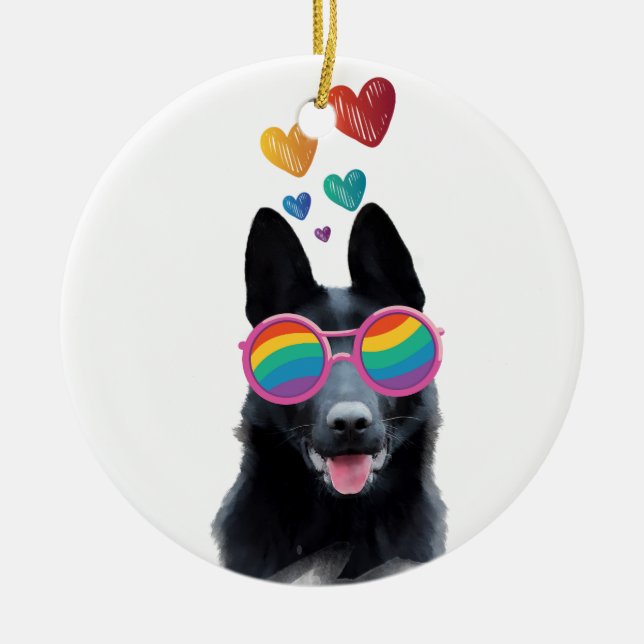 Tysk Shepherd Hund med Hearts Valentine Day Julgransprydnad Keramik (Framsidan)