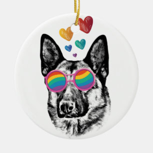 Tysk Shepherd Hund med Hearts Valentine Day Julgransprydnad Keramik