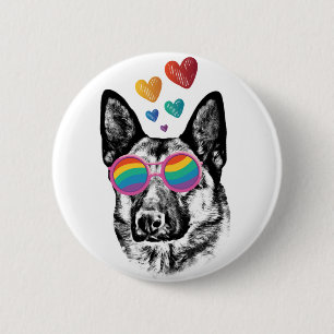 Tysk Shepherd Hund med Hearts Valentine Day Knapp
