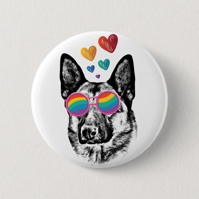 Tysk Shepherd Hund med Hearts Valentine Day Knapp (Framsida)