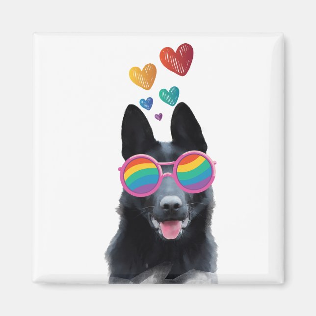 Tysk Shepherd Hund med Hearts Valentine Day Magnet (Framsidan)
