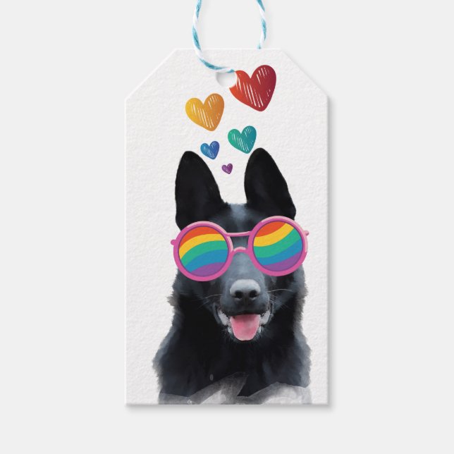 Tysk Shepherd Hund med Hearts Valentine Day Presentetikett (Framsidan)