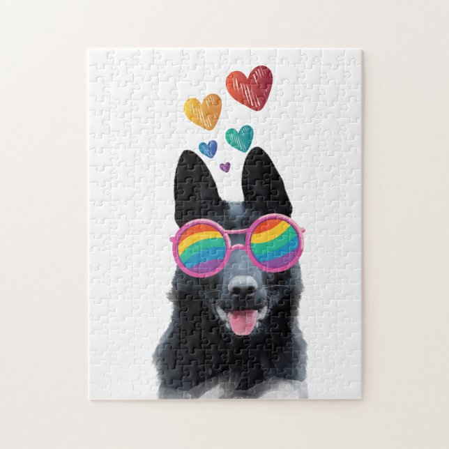 Tysk Shepherd Hund med Hearts Valentine Day Pussel (Vertikal)