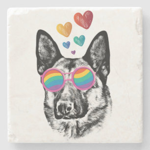 Tysk Shepherd Hund med Hearts Valentine Day Stenunderlägg